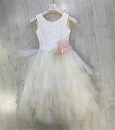 ABITO /COORDINATO LES GAMINS LG815644R  pois/tulle Col. BIANCO