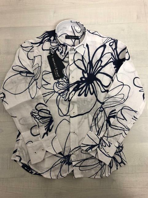 CAMICIA LINO DISEGNI BLU MF3112B MANUELL & FRANK