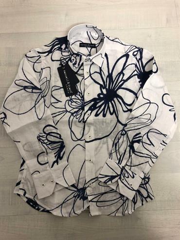 CAMICIA LINO DISEGNI BLU MF3112B MANUELL & FRANK