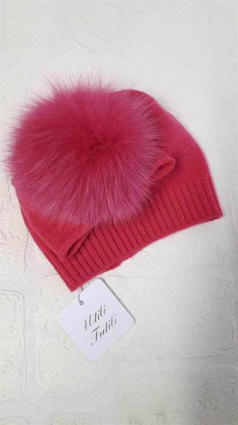 CAPPELLINO CATYA 125694 BABY CACHEMIRE FUCSIA PON PON PELLICCIA