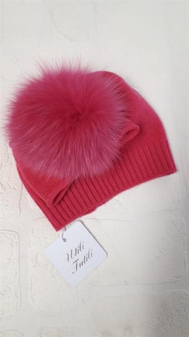 CAPPELLINO CATYA 125694 BABY CACHEMIRE FUCSIA PON PON PELLICCIA