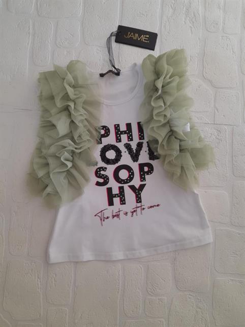 TSHIRT J'AIME' 3541G-MG JUNIOR TULLE VERDE MANICHE