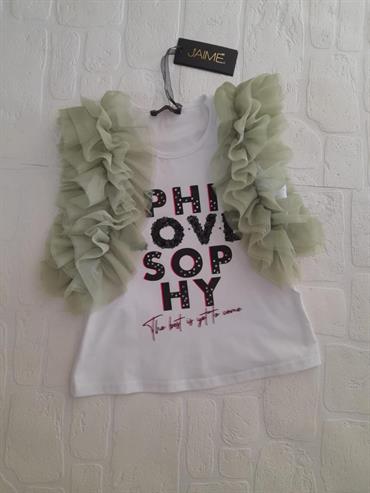 TSHIRT J'AIME' 3541G-MG JUNIOR TULLE VERDE MANICHE