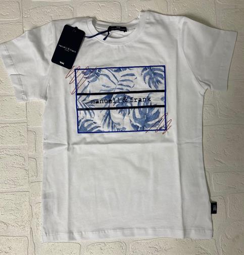 T-SHIRT MC M&F MF7191R BIANCO SCRITTA BLU DISEGNO JUNIOR