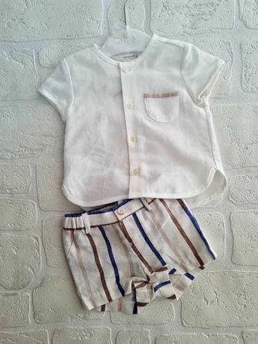 COMPLETO MAYORAL 1213 NEONATO CAMICIA LINO SHORT RIGHE