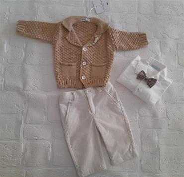 COMPLETO M&F MF1378PTI BEIGE PANTALONI/CAMICIA/CARDIGAN NEO