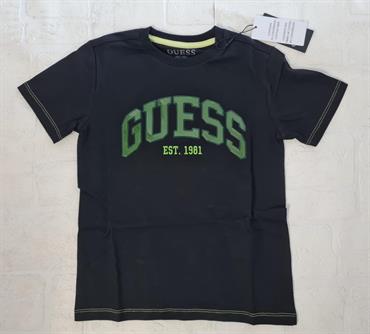 T-SHIRT MC GUESS L3RI01K8HM3-JBLK NERO SCRITTA GOMMA JUNIOR