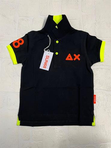 POLO MC SUN68 A33322 NERO LOGO FLUO BABY