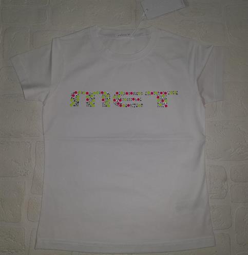 T-SHIRT MC MET 293 JUNIOR BIANCA LOGO STRASS/FLUO