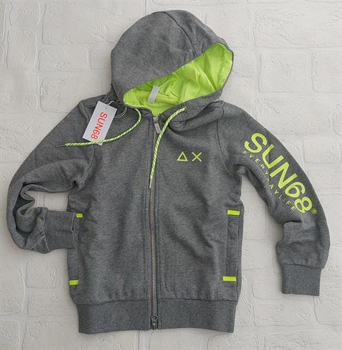 FELPA ZIP SUN68 F33311 GRIGIO E GIALLO FLUO JUNIOR