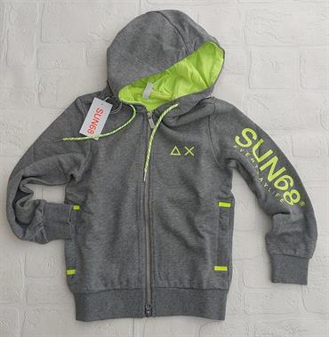 FELPA ZIP SUN68 F33311 GRIGIO E GIALLO FLUO JUNIOR