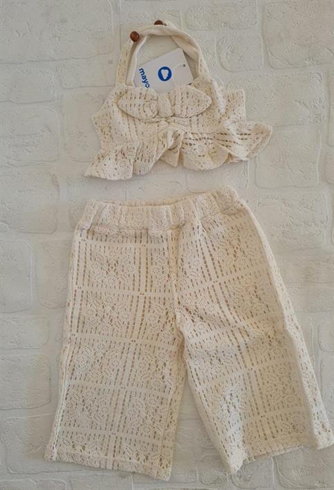 COMPLETO PANTALONE+TOP CROP 3511 MERLETTO BEIGE BABY