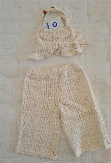 COMPLETO PANTALONE+TOP CROP 3511 MERLETTO BEIGE BABY