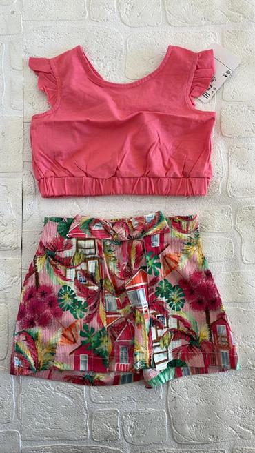 COMPLETO 2PZ SHORT+TOP 3214 ROSA PEONIA BABY