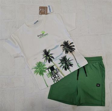 completo t-shirt+short mayoral 3679 bianco/verde palme baby