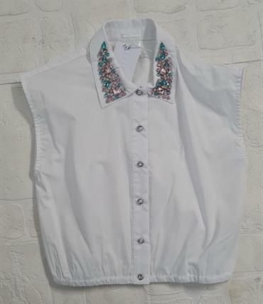 CAMICIA CROP MET ME215 BIANCO COLLETTO PIETRE JUNIOR