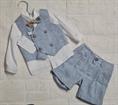COMPLETO BARCELLINO 100108 NEONATO LINO CELESTE GILET E SHORT