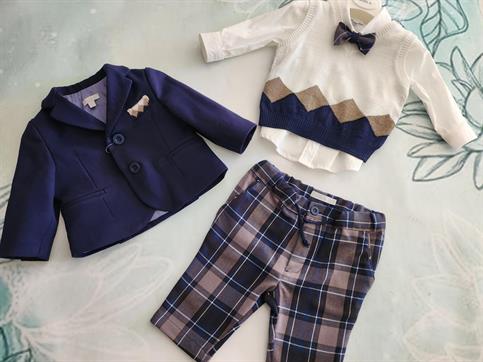 COMPLETO BABY A 2921 NEO 4PZ BLU/ PANT QUADRI