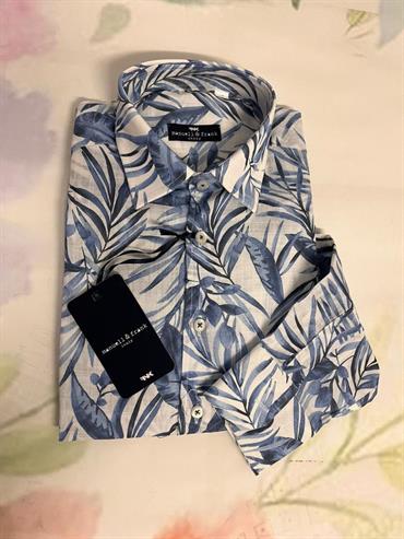 CAMICIA ML M&F MF3379B BIANCO FOGLIE BLU LINO BABY